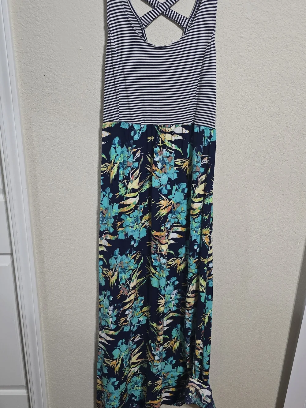 Mudd Y2K Navy Striped & Teal Floral Maxi Dress